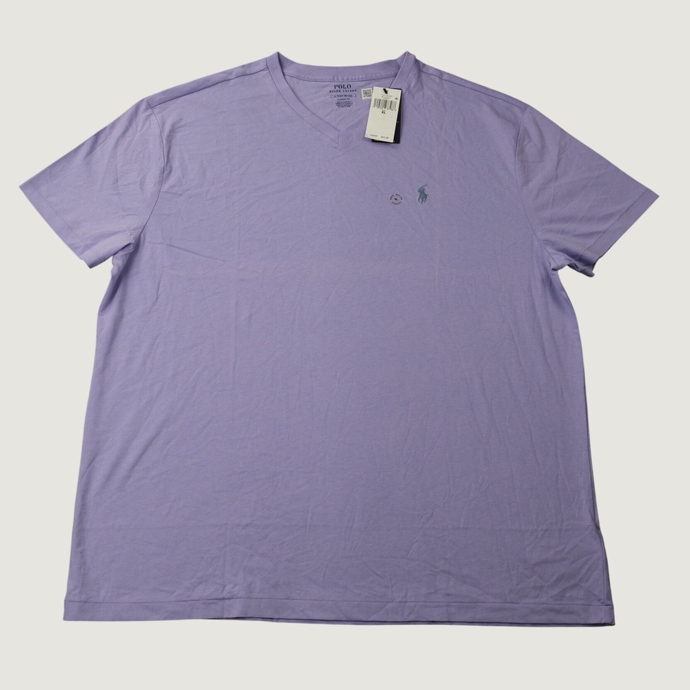 Polo Ralph Lauren V-Neck T-Shirt XL Purple Cotton Classic Fit NWT Flaw MSRP $55
